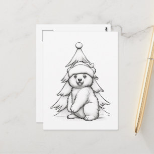 Festive bear kids colouring postcard