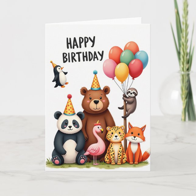 Festive Bear Panda Birthday Card (Front)