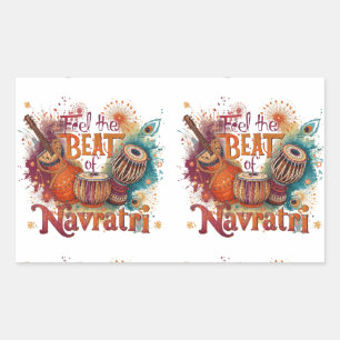 Festive Beats – Colourful Navratri Celebration Des Rectangular Sticker