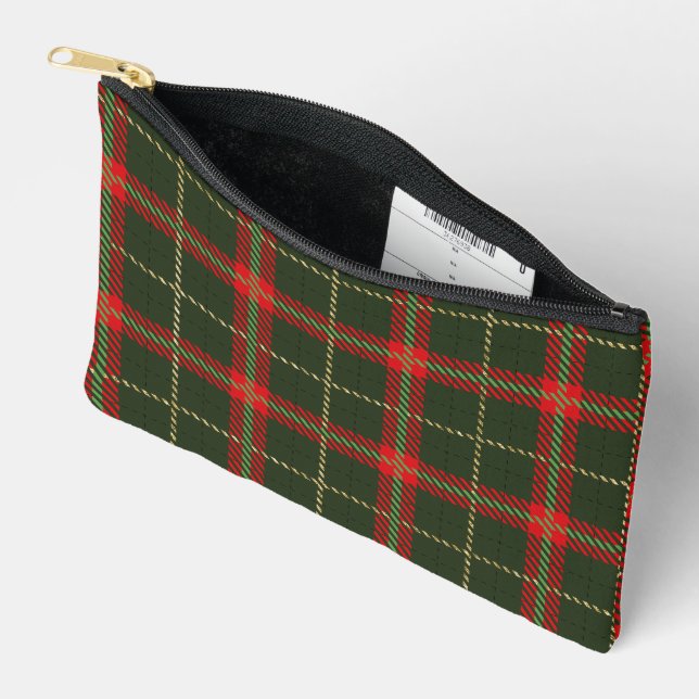 Festive Beautiful Red and Green Plaid Pattern Accessory Pouch (Open)