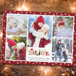 Festive BELIEVE Christmas Spirit 5 Photo Collage Holiday Card<br><div class="desc">Christmas photo holiday greeting card with a photo collage of 5 pictures featuring a festive BELIEVE typography title filled with Christmas spirit with cute and whimsical Christmas icons like Santa, elves and reindeer, etc. and white holiday fairy or twinkle lights and your choice of background colour (the sample shows a...</div>