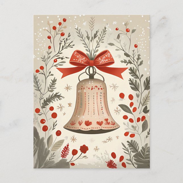 Festive Bell Christmas Greeting Postcard (Front)
