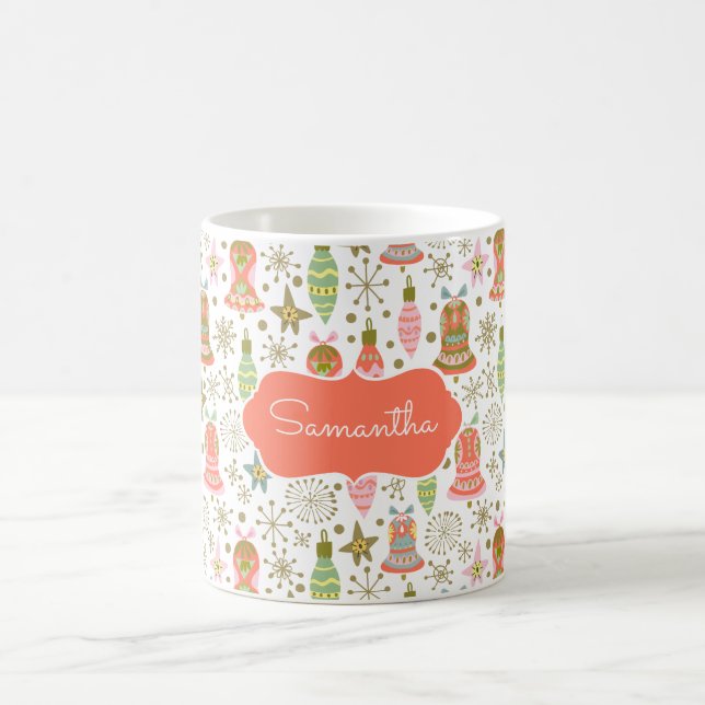 Festive Bells Pattern Personalised Mug (Center)