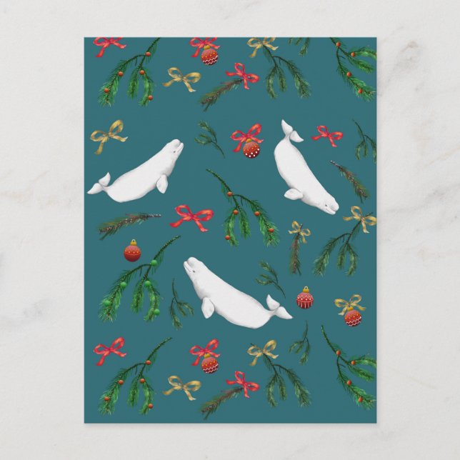 Festive Beluga Whale Illustration Christmas   Postcard (Front)