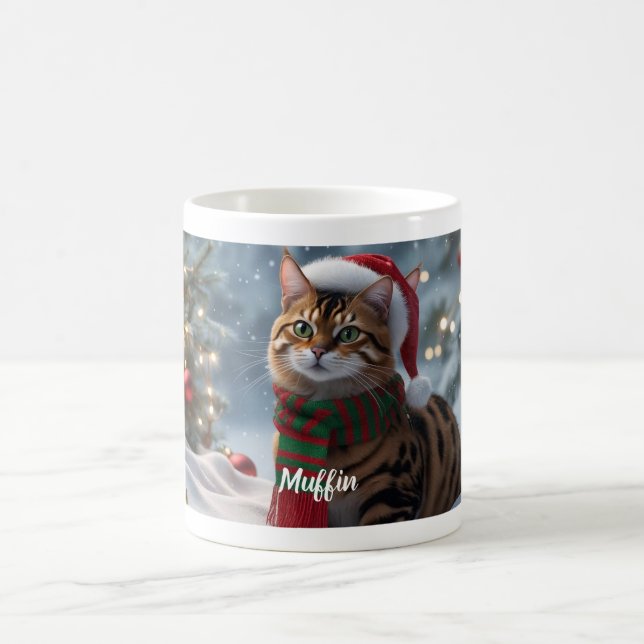 Festive Bengal Cat Christmas Personalised  Coffee Mug (Center)