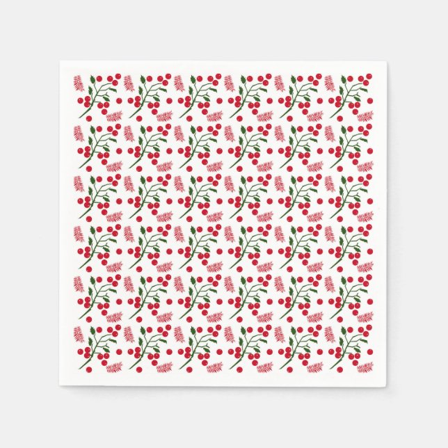 Festive berries and fern leaves pattern napkin (Front)