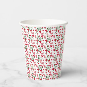 Festive berries and fern leaves pattern paper cups