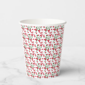 Festive berries and fern leaves pattern paper cups