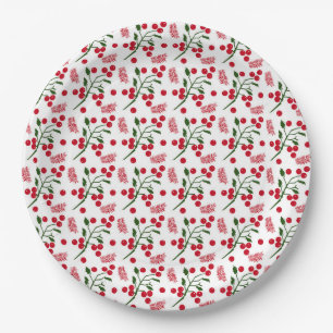 Festive berries and fern leaves pattern paper plate
