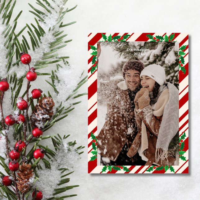 Festive Berries and Greenery Merry Christmas Photo Holiday Card (Creator Uploaded)