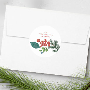 festive berries traditional green & red christmas classic round sticker