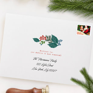 festive berries traditional green & red christmas envelope