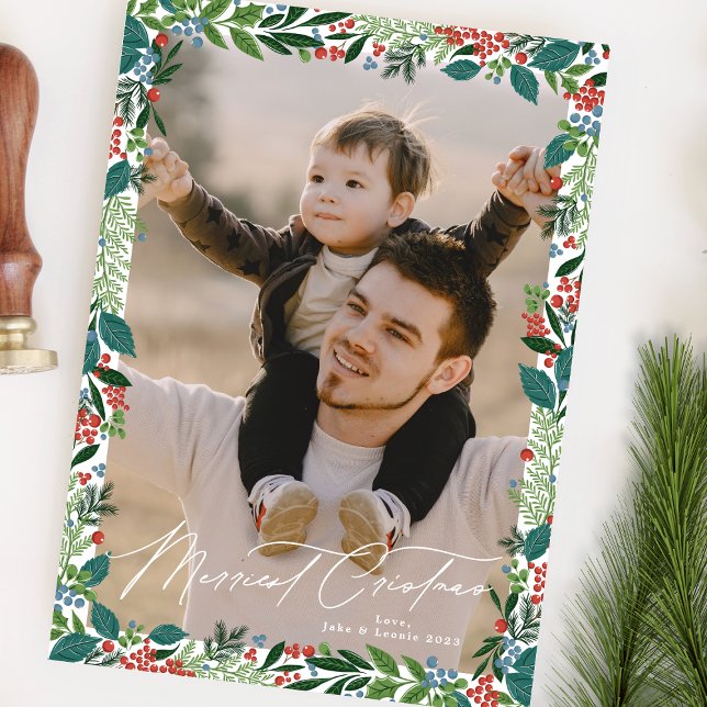 festive berry classic green christmas photo holiday card (Creator Uploaded)
