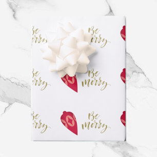 Festive Berry Colour Ornament Be Merry Wrapping Paper Sheet