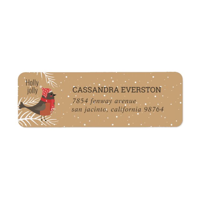 Festive Bird Holiday Return Address Label (Front)