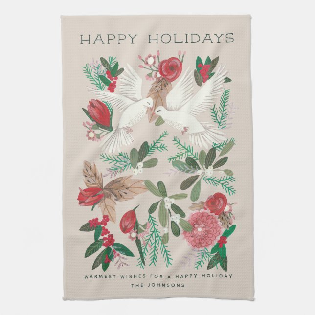 Festive birds holiday tea towel (Vertical)