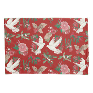 Festive birds red beige Pillow Case
