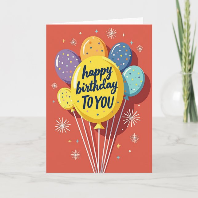 Festive Birthday Balloon Confetti Card (Front)