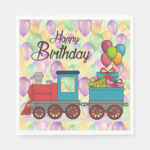 Festive Birthday  Balloon Train Birthday Napkin