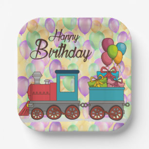 Festive Birthday  Balloon Train Birthday Paper Plate
