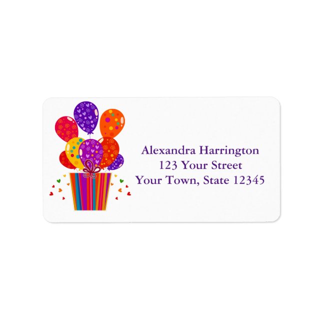 Festive Birthday Balloons, Gift Label (Front)