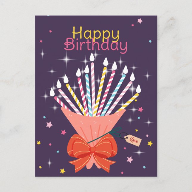 Festive Birthday Bouquet Candles Celebration Announcement Postcard (Front)