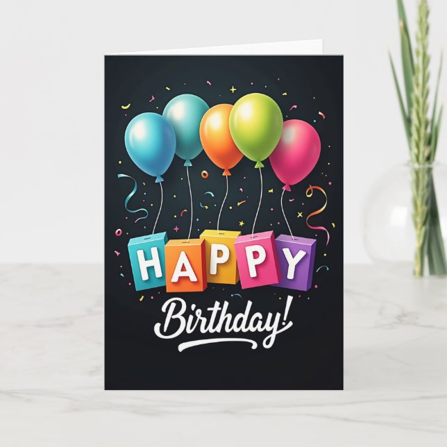 Festive Birthday Colourful Balloons Card (Front)