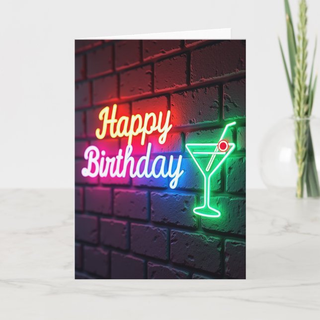 Festive Birthday Neon Glow Card (Front)
