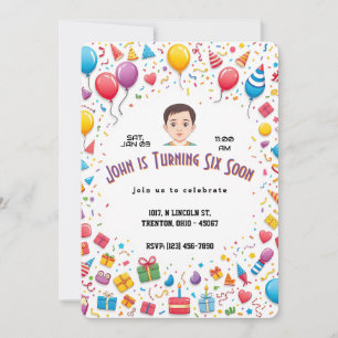 Festive Birthday Party Balloons and Gifts Border Invitation