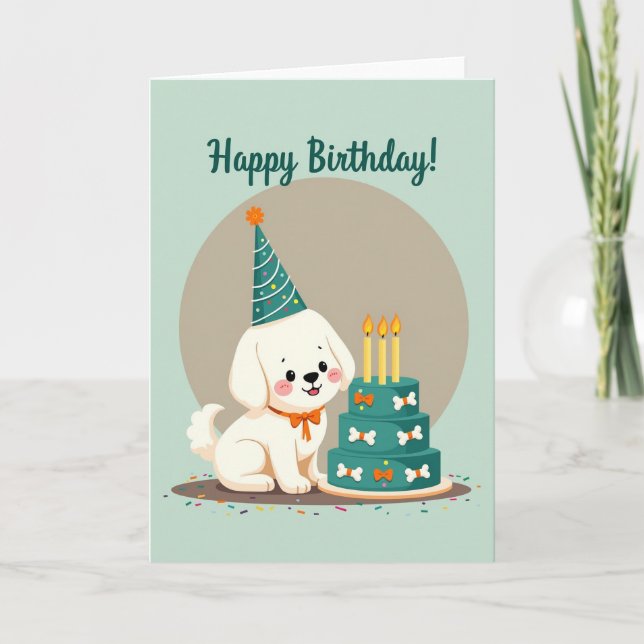 Festive Birthday Puppy Cake Card (Front)