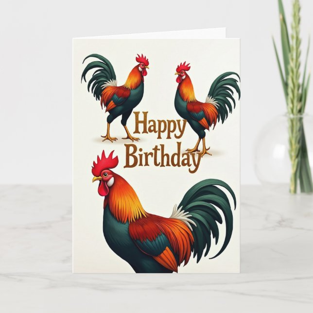 Festive Birthday Rooster Art Card (Front)