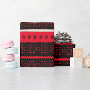 Festive Black And Red Mudcloth Wrapping Paper