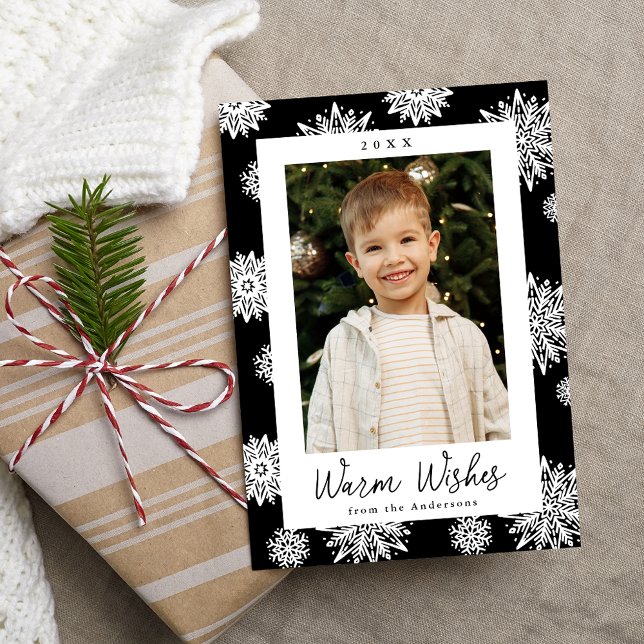 Festive Black and White Snowflakes Photo Holiday Card (Creator Uploaded)