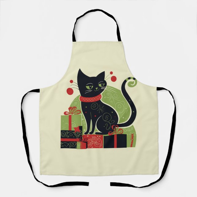 Festive Black Cat Apron (Front)