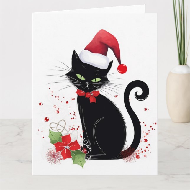 Festive Black Cat Card (Front)