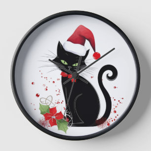 Festive Black Cat Clock