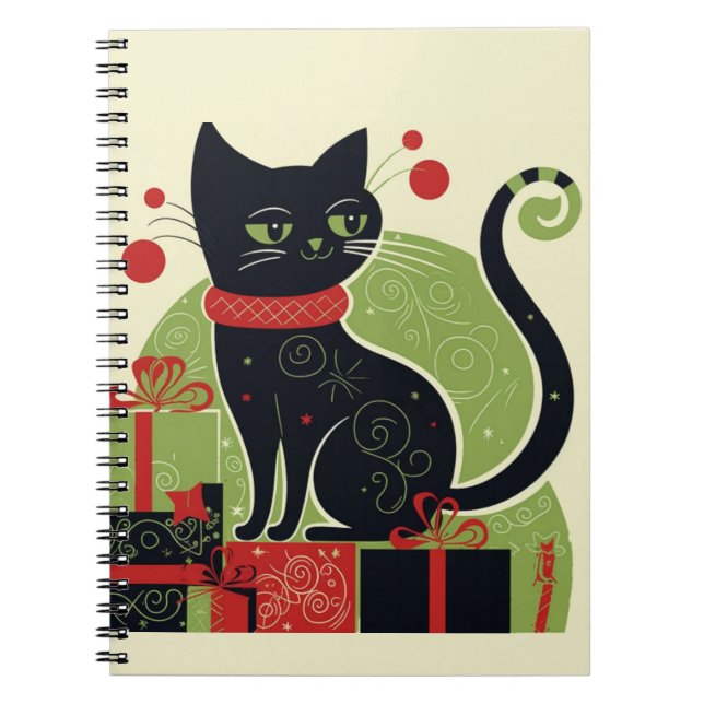 Festive Black Cat Notebook (Front)