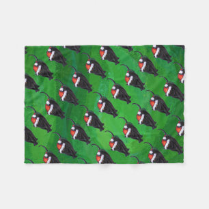Festive Black Cat Pattern on Green Fleece Blanket