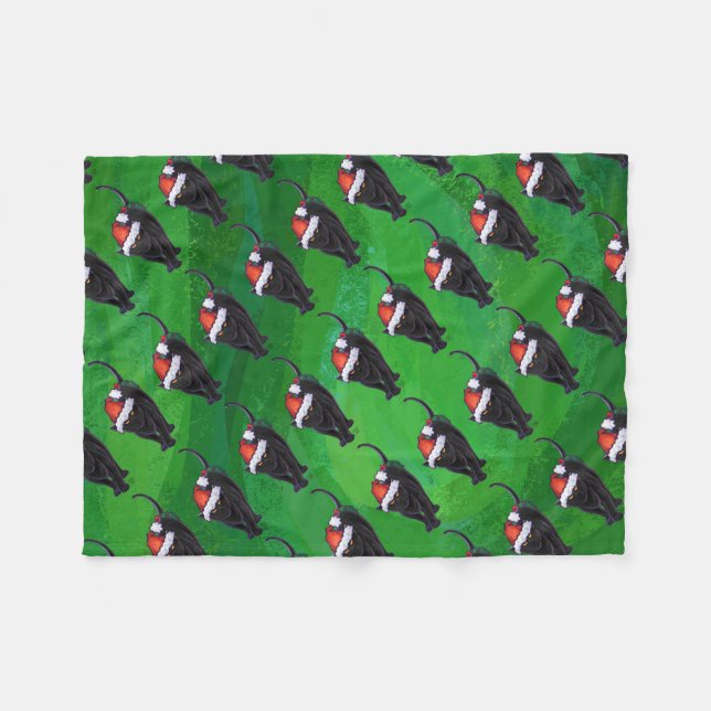 Festive Black Cat Pattern on Green Fleece Blanket (Front (Horizontal))
