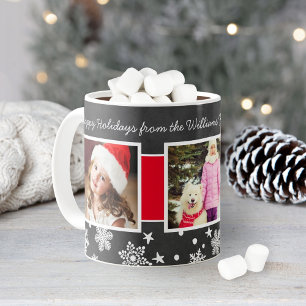 Festive Black Chalkboard Christmas Photo Collage Coffee Mug