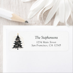 Festive Black Gold Christmas Tree Return Address