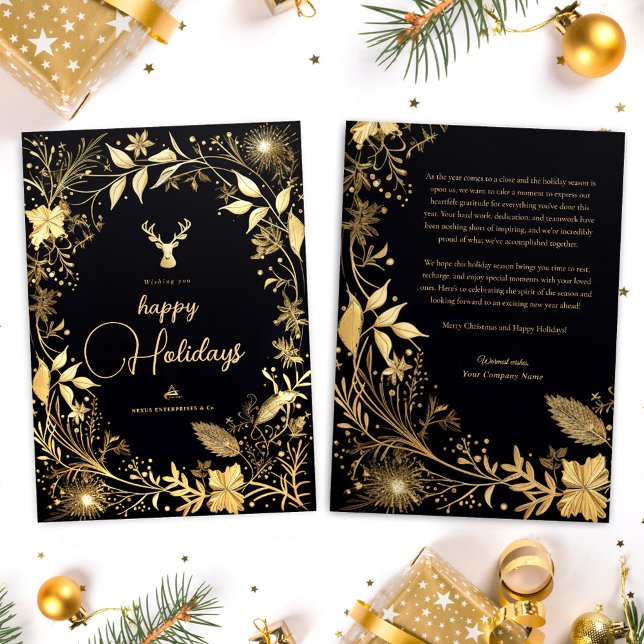 Festive Black Gold Elegant Company Christmas Holiday Card (Festive Black Gold Elegant Company Christmas Holiday Card)