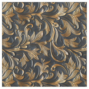 Festive black gold tooled leather fabric