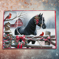 Festive Black Horse and Cardinal Christmas