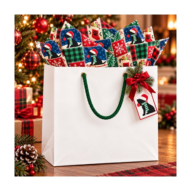 Festive Black Lab Christmas Patchwork Quilt Tissue Paper (Creator Uploaded)