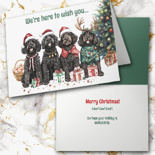 Festive Black Labradoodle Dogs Christmas Card