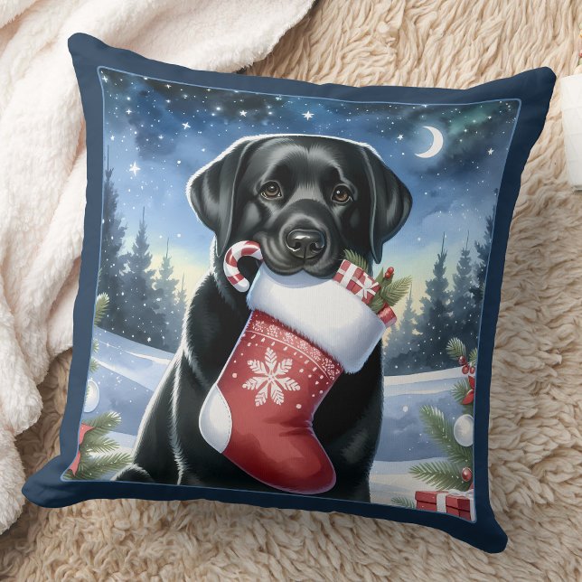 Festive Black Labrador Retriever Christmas Dog  Cushion (Creator Uploaded)