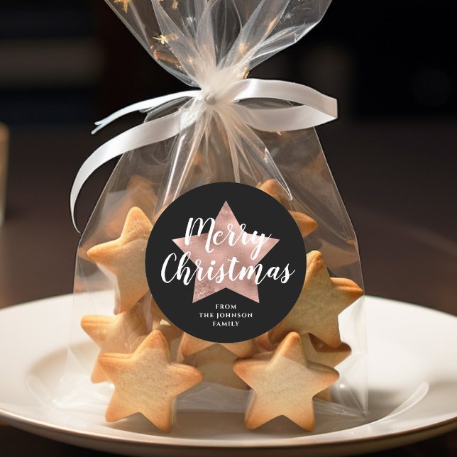 Festive Black Merry Christmas Classic Round Sticker (Festive Black Merry Christmas Classic Round Sticker)