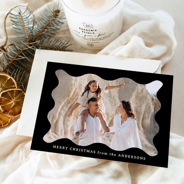 Festive Black Retro Photo Frame Merry Christmas Holiday Card (Creator Uploaded)