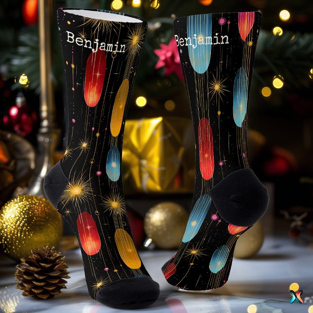 Festive Black Socks with Colourful Starburst Accen (Creator Uploaded)